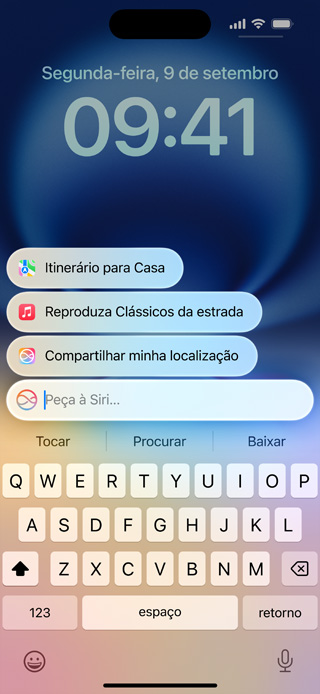 A tela do iPhone mostra a Siri repaginada e a função de digitar para a Siri.
