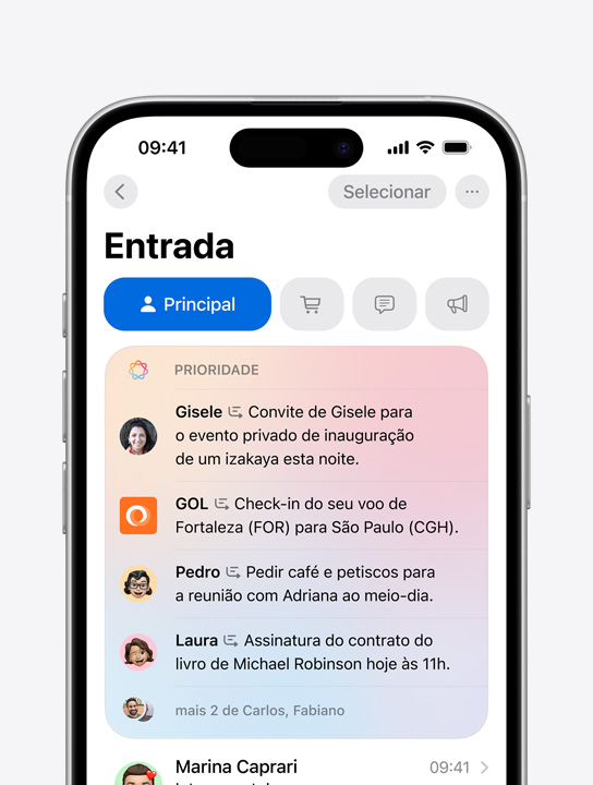 Tela que mostra a priorização de mensagens no Mail