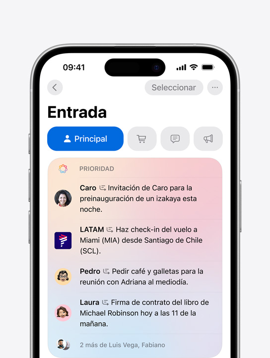Pantalla que muestra Mensajes Prioritarios en Mail