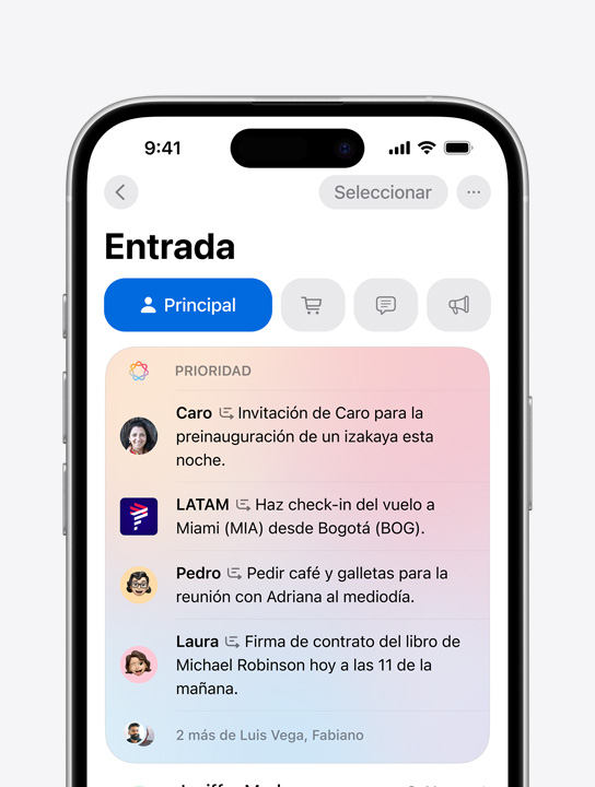 Pantalla que muestra Mensajes Prioritarios en Mail