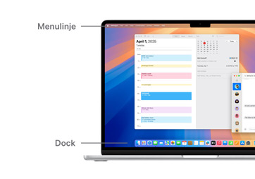 En præsentation af navigationsmulighederne i macOS, f.eks. menulinjen øverst på skærmen af MacBook-enheden og Docken.