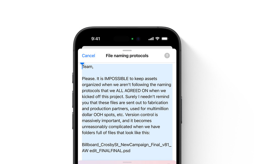 An iPhone is shown with step-by-step guidelines on how to schedule a text message to send later