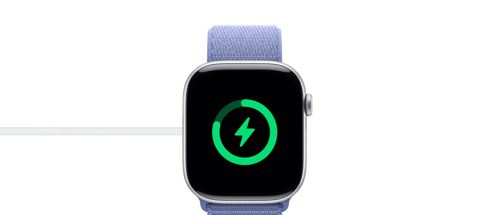 磁力充電器上的 Apple Watch Series 10 的充電狀態。