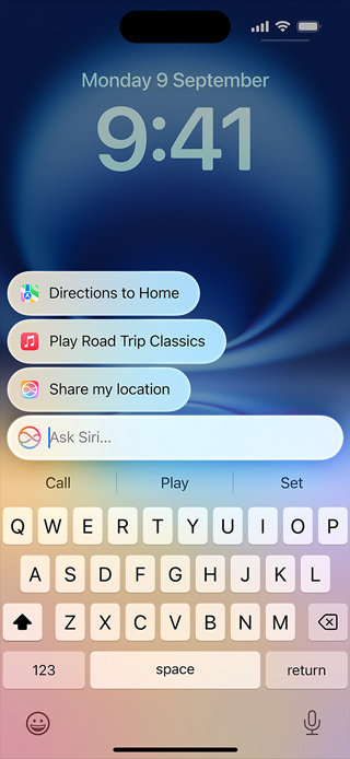 iPhone displaying redesigned Siri and Type to Siri capability.