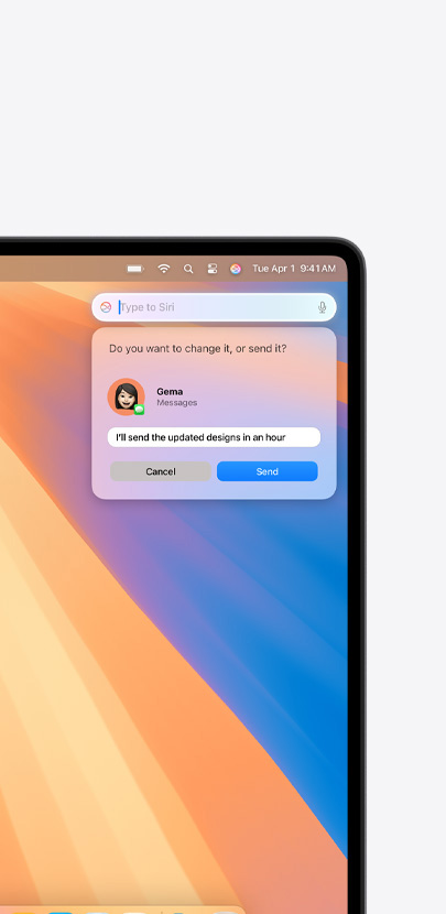 검색 필드에 문장을 입력하고 검색하여 Apple Intelligence의 Siri 기능 작동 모습을 보여주는 화면 이미지.