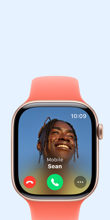 Apple Watch Series 10 montrant un appel entrant.