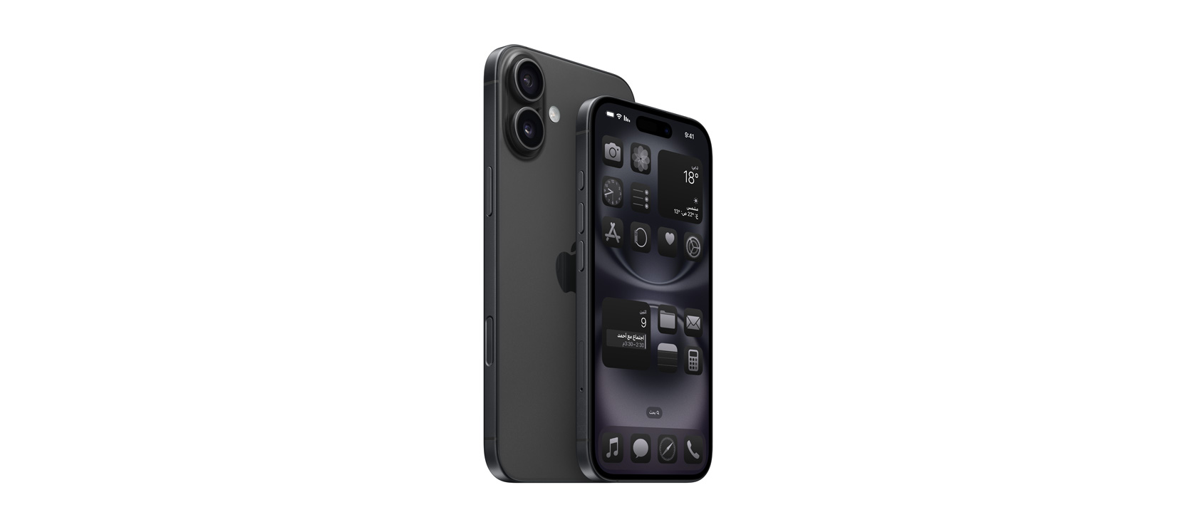 iPhone 16 Plus مقاس 6.7 إنش وiPhone 16 مقاس 6.1 إنش باللون الأسود