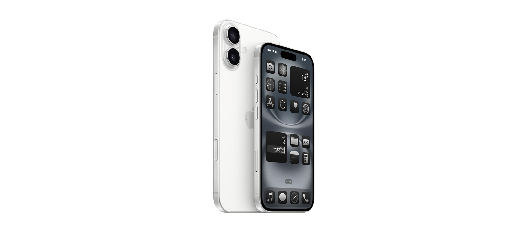 iPhone 16 Plus مقاس 6.7 إنش وiPhone 16 مقاس 6.1 إنش باللون الأبيض