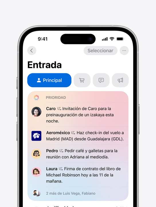 Pantalla que muestra Mensajes Prioritarios en Mail