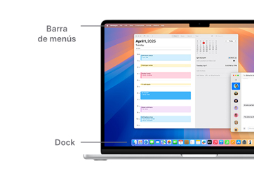 Un recorrido por la navegación de macOS, como la barra de menús en la parte superior de la pantalla de la MacBook y el Dock.