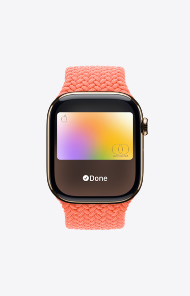 Apple Card being used through Apple Pay on Apple Watch Series 10.
