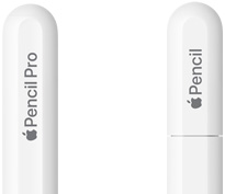 Apple Pencil Pro，尾端設計呈圓形，刻有 Apple Pencil Pro 字樣；Apple Pencil USB-C，尾端筆蓋上刻有 Apple Pencil 字樣。