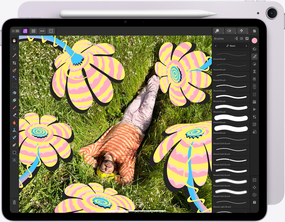 橫向的 iPad Air 顯示一張正在修輯的圖片，鮮明亮麗