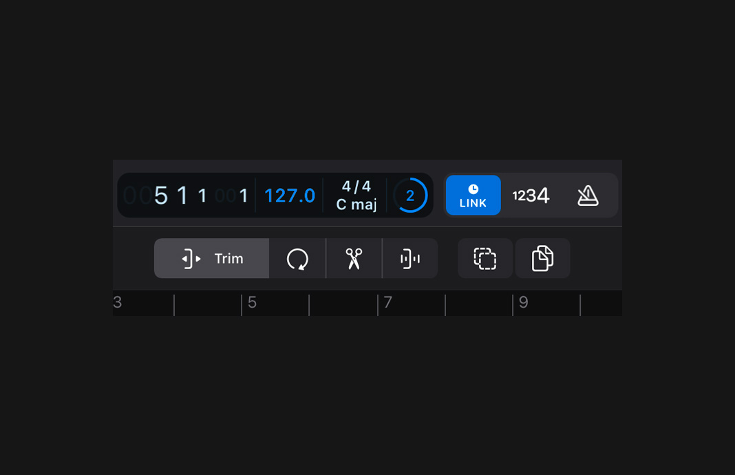 近距離特寫 Ableton link 介面上的傳輸列。