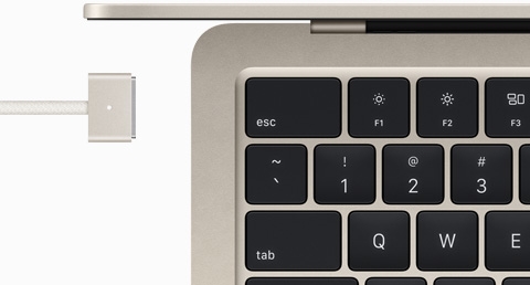 MacBook Air in Starlight color with color-matched MagSafe cable