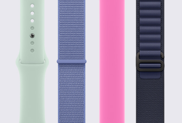 多款 Apple Watch 錶帶垂直並排。