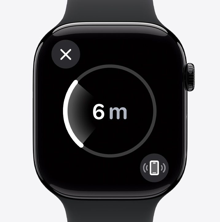 Màn hình Tìm Chính Xác trên Apple Watch Series 10 cho thấy iPhone của người dùng đồng hồ đang ở cách đó 6 mét. 