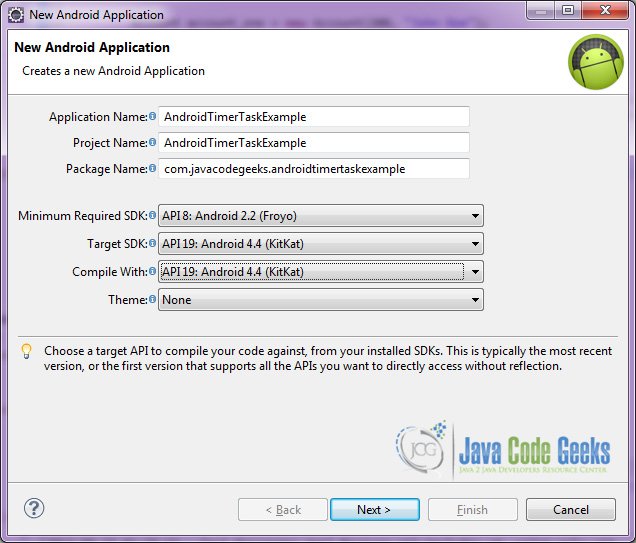 Figure 2. Create a new Android project name