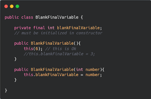 What is blank final variable in Java - Example