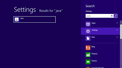 Search Java Control Panel in Settings