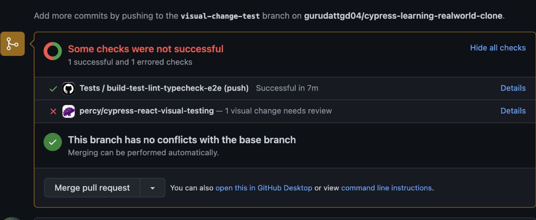 React Visual Testing - Percy build Fail