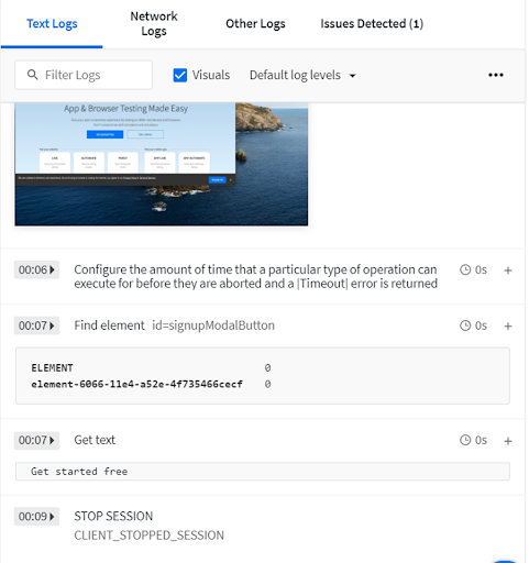 Text logs how execution progressed 