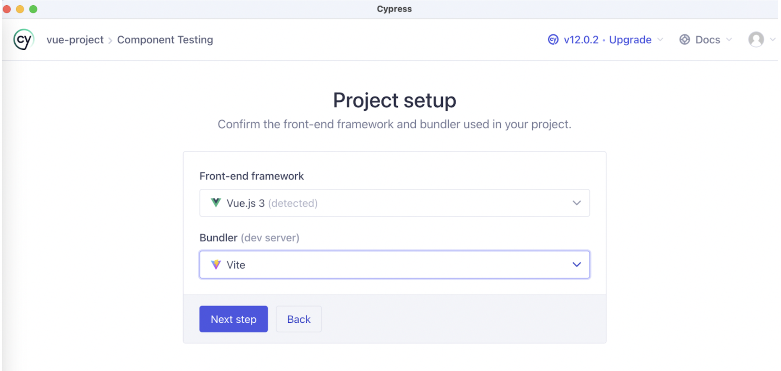 Setting up Cypress Vue Component Testing