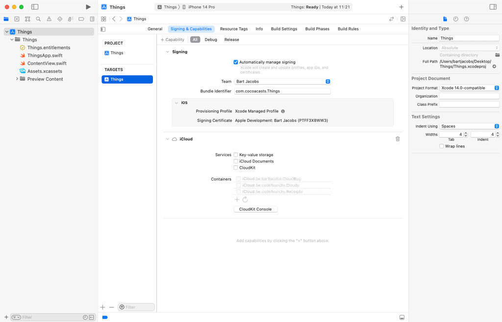 Enabling the iCloud Capability