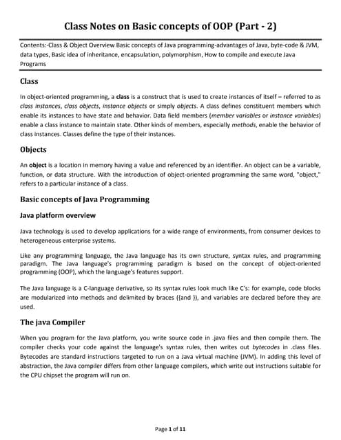 Class notes(week 2) on basic concepts of oop-2