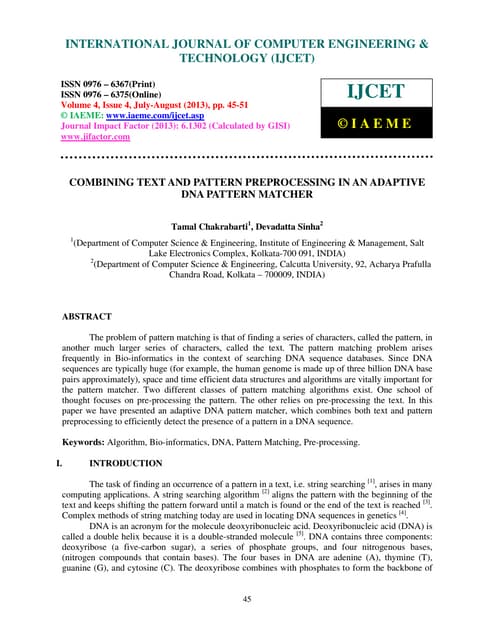 Combining text and pattern preprocessing in an adaptive dna pattern matcher
