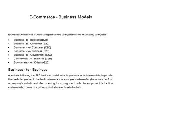 E-Commerce - Business Models for business