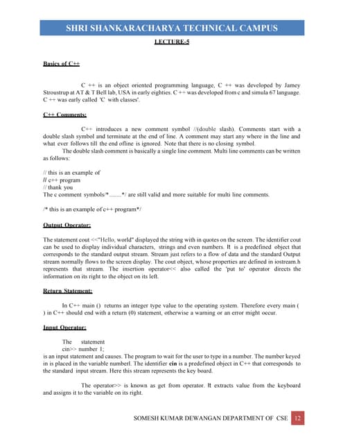 fundamental of c++ for students of b.tech iii rd year student