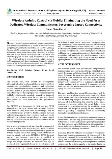 Wireless Arduino Control via Mobile: Eliminating the Need for a Dedicated Wir...