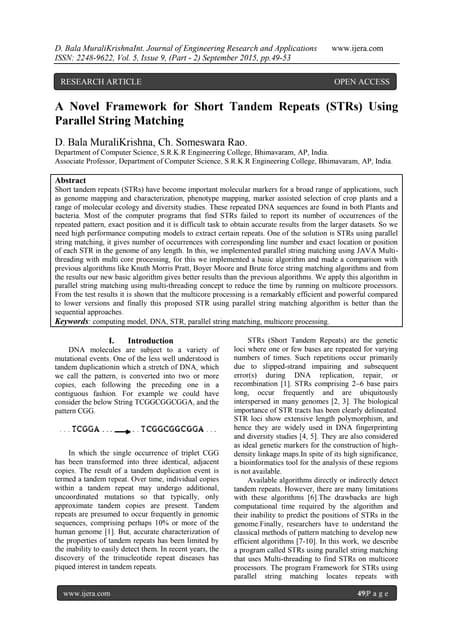 A Novel Framework for Short Tandem Repeats (STRs) Using Parallel String Matching
