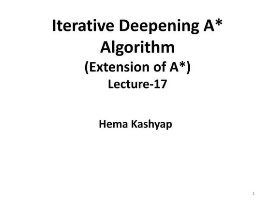Lecture 17 Iterative Deepening a star algorithm