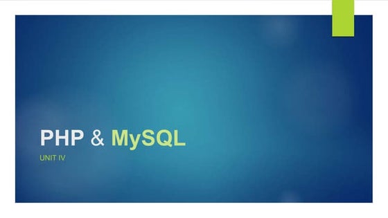 FYBSC IT Web Programming Unit IV  PHP and MySQL