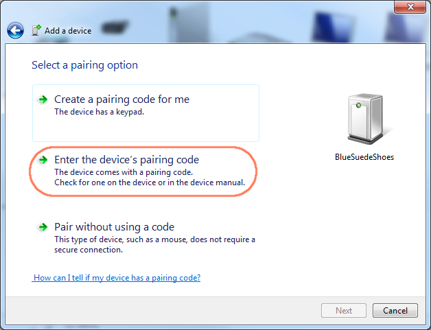 Pairing options menu