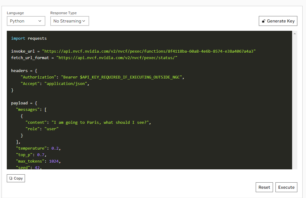 Screenshot of Python script to ping the Mixtral 8x7B model.
