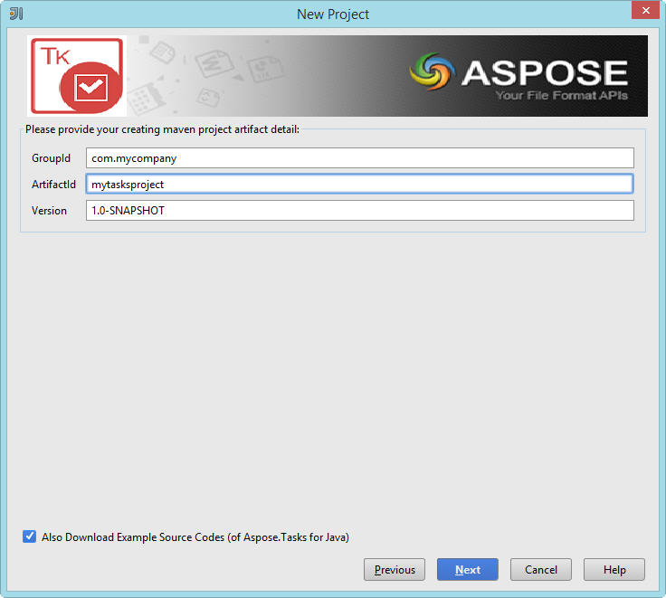 Establecer propiedades Aspsee. Tasks para Java Maven Ejemplo Project