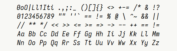 Font specimen for monospace font  (italic).