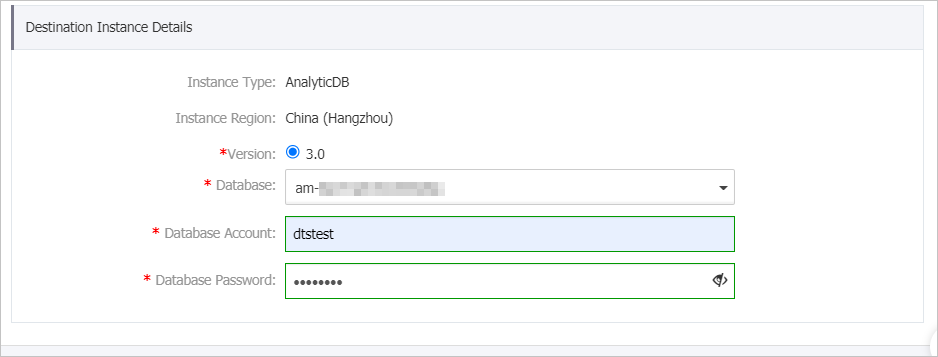 Configure the destination database