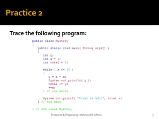 Trace the following program:
7
Presented & Prepared by: Mahmoud R. Alfarra
Practice 2
 