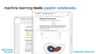 machine learning tools jupyter notebooks
Image credit: Jupyter.org
BBC Datalab
ML course
 