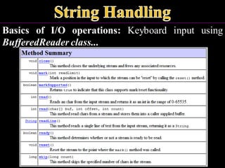 Basics of I/O operations: Keyboard input using
BufferedReader class...
 