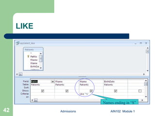 LIKE AIN102  Module 1 Admissions AIN102  Module 1 Names ending in “S” 