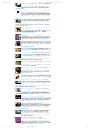 10/18/23, 9:35 AM Advanced View Arduino Projects List - Use Arduino for Projects
https://duino4projects.com/advanced-view-arduino-projects-list/?page31074=2 23/53
372. Robotic Eye using Arduino Hello, This time I will show an application of the infrared
sensor module with Arduino. This module (composed of a pair of LEDs, a infrared
transmitter and a receiver and an IC that generates a frequency modulated) is
generally used to detect obstacles in robots.…... Listed under: Ideas, Robotics –
Automation Project Ideas
373. MIDI Note Player using Arduino This tutorial shows how to play MIDI notes from an
Arduino. MIDI, the Musical Instrument Digital Interface, is a useful protocol for
controlling synthesizers, sequencers, and other musical devices. MIDI devices are
generally grouped in to two broad classes: controllers (i.e. devices that generate
MIDI…... Listed under: Game – Entertainment Projects, Projects, Sound – Audio
Projects
374. Serial Call and Response with ASCII-encoded output using Arduino This example
demonstrates string-based communication from the Arduino board to the
computer using a call-and-response (handshaking) method. The sketch sends an
ASCII string on startup and repeats that until it gets a serial response from the
computer. Then it sends three sensor values as ASCII-encoded…... Listed under: Interfacing(USB –
RS232 – I2c -ISP) Projects, Projects
375. Arduino Magnetic Board My first meeting with microcontrollers was a few decades
ago (you might remember the first Parallax Basic Stamps) but with the Arduino
platform it happened more recently, only 6 years ago and although at that time the
development boards were quite difficult to find, even…... Listed under:
Development Board – Kits Projects
376. Trinity Assembly Hey dudes! Lets build the trinity synt! ! More information about
the synth at: www.bastl-instruments.com Before you start: the board solders from
both sides and the component goes always above its printed sign so it hides the
sign! You should know that there are some…... Listed under: Other Projects
377. 12×12 LEDX From Escape From Tarkov Once after Russian EFT community podcast
where one of the guests said that expensive items, such as LEDX, should occupy a
larger number of the slots in secure containers... It didn't happen in 0.12,6 patch,
but it did happened in my workshop. Supplies Things required:…... Listed under:
LED Projects, Sound – Audio Projects
378. 6 button RGB controller using Arduino In this instructable we will learn how to use
6 buttons to control the color of an RGB LED with the use of an Arduino Micro
Controller. This is a fun and easy little project that should take you no more then 20
minutes to…... Listed under: Ideas, Interfacing(USB – RS232 – I2c -ISP) Project Ideas
379. Serial Call and Response using Arduino This example demonstrates multi-byte
communication from the Arduino board to the computer using a call-and-response
(handshaking) method. This sketch sends an ASCII A (byte of value 65) on startup
and repeats that until it gets a serial response from the computer. Then it sends
three…... Listed under: Interfacing(USB – RS232 – I2c -ISP) Projects, Projects
380. Arduino Based Egg Plotter An Egg plotter is an art robot that can draw on spherical
shaped objects such as eggs. You could also use this machine to draw on ping
pong balls and golf balls. You can use your imagination with the designs you put
on it, you…... Listed under: Other Projects
381. A Self-Contained Data Logging Anemometer I love collecting and analyzing data. I
also love building electronic gadgets. A year ago when I discovered the Arduino
products, I immediately thought, "I'd like to collect environmental data." It was a
windy day in Portland, OR, so I decided to capture wind data.…... Listed under:
Metering – Instrument Projects
382. How to Add an E-Ink Display to Your Project Lots of projects involve monitoring of
some kind of data, such as environmental data, often using an Arduino for control.
In my case, I wanted to monitor the salt level in my water softener. You might want
to access the data over your home network,…... Listed under: Other Projects
383. Calibrating sensor input using Arduino This example demonstrates one techinque
for calibrating sensor input. The Arduino takes sensor readings for five seconds
during the startup, and tracks the highest and lowest values it gets. These sensor
readings during the first five seconds of the sketch execution define the minimum and…... Listed
under: Projects, Sensor – Transducer – Detector Projects
384. Arduino 4wd robot with ping sensor “J-Bot” Experience Level: Intermediate
(requires soldering) Time Required: 3-5 hours depending on experience J-BOT Kit 
Jameco P/N 2140285 Someone mentioned that Jameco needed a robotic mascot. I
have always been a tinkerer, especially with radio-controlled electronics and so I
volunteered for the chance to design…... Listed under: Ideas, Robotics – Automation Project Ideas
385. Touch Sensitive Interactive Music Instrument DIY / OSX Version “Sensor Retouch”
touch sensitive interactive instrument which allows to play Water, Fruit, Plants and
Conductive surfaces as a musical instrument by your touch. All you need is Arduino
and few upgraded touch sensitive sensors, i’ll teach you how to put together
everything and let start…... Listed under: Sensor – Transducer – Detector Projects
386. *duino Keg Temp Monitor, or the Quest for the Perfect Pint I was looking for a
project that combined my three favorite things - working in my shop, building cool
stuff for my bar and of course, drinking beer. After a couple of weeks in the old
country drinking the Guinness, I decided my I'd put a keg…... Listed under:
Temperature Measurement Projects
387. Arduino Fingerprint Lock There is a short video for this Arduino fingerprint lock
here: http://v.youku.com/v_show/id_XNjIxNzQyNzY4.html I live in a small
apartment in Shenzhen with my wife and baby, 5 months old. Sometimes, I need
to go out, for example, to go downstairs to buy candy or diapers for my…... Listed
under: Security – Safety Projects
388. Electronic Connect Four (arduino) Authors: Kelly Bodeman -
kbodeman4@gmail.com Jack Whelan - whelanjack11@gmail.com (For more
questions contact us at our emails above) Here is a link of a youtube video of our
project: Connect Four Video AcknowledgmentsCalifornia Maritime Academy
(Marine Engineering Technology) Professor Chang-Siu (ET370 Electronics) The Idea:
Connect Four…... Listed under: Game – Entertainment Projects
 