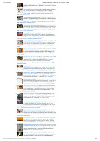 10/18/23, 9:35 AM Advanced View Arduino Projects List - Use Arduino for Projects
https://duino4projects.com/advanced-view-arduino-projects-list/?page31074=2 3/53
two different programs for this robot. The first enables the robot to drive around
and avoid anything that gets in its…... Listed under: Projects, Robotics – Automation
Projects
31. 2 Bit Adder Binary and Decimal Calculator By: Sonya Singh Computer Engineering
Step 1: Project Overview Have you ever dreamed of building a 2-bit adder
calculator, which can display the results in both binary and decimal? Well, look no
further - Through this guide, your dreams have finally come true! Not only…...
Listed under: Calculator Projects
32. AAA Robot (Autonomous Analog Arduino) The AAA Robot is a perfect robot for
beginners. It is versatile, easy to build, and discusses many of the topics roboticists
need to learn, including but no limited to transistor switches, motor driving nad
analog sensors. This Instructable includes step-by-step instructions on how to…...
Listed under: Robotics – Automation Projects
33. How to Motorize a Camera Slider (Battery Powered) When making videos with a
tripod fluid head, there aren't that many movements you can do. You've got tilt and
pan - so basically either a vertical movement or a horizontal movement. Both of
these have one common characteristic: the camera stays in pretty much…... Listed
under: Video – Camera – Imaging Projects
34. An Arduino Thermometer with Digital Display This is a project for Arduino to make
a Thermometer with Digital Display, aimed at beginners. Arduino measures the
voltage on a TMP36 Temperature sensor, converts the Voltage to Degrees Celcius
and Displays the value on an LOL shield display. Objectives: * Learn how to…...
Listed under: LED Projects, Temperature Measurement Projects
35. Arduino Activated Light Catcher Arcade Game This pandemic time has been rough
for us all, as it confined us in our homes thus not enabling the opportunity to go
outside and meet with family and friends to engage in fun activities of all sorts,
such as going to your nearby arcade…... Listed under: Game – Entertainment
Projects
36. Cell phone text using an Arduino Arduino text‘in. Key Features: 24 relays controlled
by 4 I/O lines! Cell phone text using your Arduino. This project hacks a cell phone
to text using normally open relays. After investigating cellular modules on the
internet I decided it looks not only rather pricy, but…... Listed under: Phone
Projects, Projects
37. PAD HERO (Guitar Hero Using Arduino) A group of three students present you PAD
HERO, our Arduino based Guitar Hero game. This project was submitted to
'Creative Electronics', a Beng Electronics Engineering module at University of
Málaga, School of Telecommunications (https://www.uma.es/etsi-de-
telecomunicacion/). The aim of this Project was to replicate the popular…... Listed under: Game –
Entertainment Projects
38. Thermal Camera Have you ever had the desire to see what can not be seen? I never
had the ability to see in thermal infrared, and it is rather cool to be able to see in
the thermal infrared part of the electromagnetic spectrum. Unfortunately, most
thermal…... Listed under: Temperature Measurement Projects, Video – Camera – Imaging Projects
39. Location Tracking “Weasley Clock” As with so many other people, I've always been
a massive Harry Potter fan. One of the coolest magical items in the series was
almost certainly the Weasley family clock that had a hand for each family member,
and moved to reflect their location. I…... Listed under: Clock – Timer Projects
40. Arduino FM radio receiver shield This Instructable will show you how to build your
own FM radio receiver shield to be used with an Arduino board. The radio chip we
are going to be using is the AR1010 on a breakoutboard found at Sparkfun or
Electrokit and there will be code to get…... Listed under: Projects, Radio Projects
41. Arduino/ESP32 Capacitive Touch Sensor Adding touch interfaces to your projects
might seem difficult at first, but it really isn't. In this Instructable I'll show you how
to do it using an Arduino or ESP32 development board. What you will need: an
Arudino* or ESP32 development boarda wiresome tinfoilsome sticky…... Listed
under: Sensor – Transducer – Detector Projects
42. Classroom Pencil Protection Machine HEY KID, GIVE ME BACK MY PENCIL! As a
teacher, one problem I face every day is losing my pencils. Now pencils don't just
disappear, they walk away in the hands of my middle school students. I know this
may not seem like a big…... Listed under: CNC Machines Projects
43. ArrDrownHo! – Easily convert AVR to Arduino Cap'n ArrDrownHo! is the lovechild
of Ardweeny and Boarduino and he's here to commandeer your AVR ships.
ArrDrownHo! inherits pros of both and cons of neither. Pick up an AVR chip and
start prototyping instantly on a breadboard! Want to replace that costly Arduino in your project
with a…... Listed under: Development Board – Kits Projects
44. Kaosduino: Create your own kaosillitaor using Arduino This project is a part of
experiments done while doing an artist in residence at Instructables. You can see
the other projects here. Inspired by Korgs Kaossilator I took it upon myself to build
an opensource version of it. This way people can design new ways…... Listed under:
Projects, Sound – Audio Projects
45. Splash! Water Droplet Photography I have been shooting water drops for a while
now.... since 2017. I still remember how excited I was when I got water drops
bounce from the surface with my first setup I made with Littlebits... With these
setups (Mark I and Mark II) I…... Listed under: Video – Camera – Imaging Projects
46. Whiteboard Erasing Robot using Arduino My entry for the Microcontroller contest
is a whiteboard cleaning robot. The goal of this project was to create a robot which
could erase written text on a whiteboard completely autonomously, i.e. no human
interface. The processes involved in this project included devising a method…...
Listed under: Robotics – Automation Project Ideas
47. The Point Shooter Cyborg Mouse Control cyborg technology and revolutionize
your PowerPoint presentations - build a wearable mouse! So you converted some
video glasses to a heads-up display glass. You built a wearable Raspberry Pi,
 