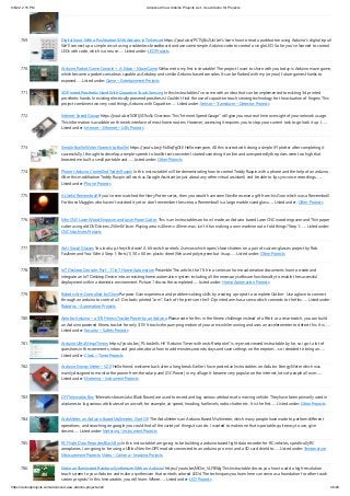 9/6/22, 2:15 PM Advanced View Arduino Projects List - Use Arduino for Projects
https://duino4projects.com/advanced-view-arduino-projects-list/ 46/49
769. Digital Input With a Pushbutton With Arduino in Tinkercad https://youtu.be/PC15jBx2UxI Let's learn how to read a pushbutton using Arduino's digital input!
We'll connect up a simple circuit using a solderless breadboard and use some simple Arduino code to control a single LED. So far you've learned to control
LEDs with code, which is one use…... Listed under: LED Projects
770. Arduino Pocket Game Console + A-Maze – Maze Game Welcome to my first instructable! The project I want to share with you today is Arduino maze game,
which became a pocket console as capable as Arduboy and similar Arduino based consoles. It can be flashed with my (or your) future games thanks to
exposed…... Listed under: Game – Entertainment Projects
771. 3D Printed Prosthetic Hand With Capacitive Touch Sensing In this Instructables I’ve come with an idea that can be implemented to existing 3d printed
prosthetic hands. In existing electrically powered prosthesis I Couldn’t find the use of capacitive touch sensing technology for the actuation of fingers. This
project combines two very cool things, Arduino with Capacitive…... Listed under: Sensor – Transducer – Detector Projects
772. Internet Speed Gauge https://youtu.be/SG91jSD1xAk Overview This "Internet Speed Gauge" will give you near real time oversight of your network usage.
This information is available on the web interface of most home routers. However, accessing it requires you to stop your current task to go look it up. I…...
Listed under: Internet – Ethernet – LAN Projects
773. Simple Braille Writer (Speech to Braille) https://youtu.be/y-N4hqFgOtE Hello everyone, All this started with doing a simple XY plotter after completing it
successfully, I thought to develop a simple speech to braille text converter.I started searching it online and unexpectedly the prices were too high,that
boosted me built a small portable and…... Listed under: Other Projects
774. Phone+Arduino Controlled Teddy Ruxpin In this instructable I will be demonstrating how to control Teddy Ruxpin with a phone and the help of an arduino.
After this modification Teddy Ruxpin will work as Google Assistant(or just about any other virtual assistant) and be able to lip sync voice recordings.…...
Listed under: Phone Projects
775. A Useful Remembrall If you've ever watched the Harry Potter series, then you would have seen Neville receive a gift from his Gran which was a Remembrall.
For those Muggles who haven't watched it yet or don't remember the scene, a Remembrall is a large marble sized glass…... Listed under: Other Projects
776. Mini CNC Laser Wood Engraver and Laser Paper Cutter. This is an Instructables on how I made an Arduino based Laser CNC wood engraver and Thin paper
cutter using old DVD drives, 250mW laser. Playing area is 40mm x 40mm max. Isn't it fun making a own machine out of old things? Step 1:…... Listed under:
CNC Machines Projects
777. Anti-Social Glasses You look up, they tilt down! A tilt switch controls 2 servos which open/ close shutters on a pair of custom glasses. project by Rob
Faulkner and You-Wen Ji Step 1: Parts (1) 30 x 60 cm plastic sheet (We used polystyrene but its up…... Listed under: Other Projects
778. IoT Desktop Console. Part : 11 IoT, Home Automation Preamble This article, the 11th in a series on home automation documents how to create and
integrate an IoT Desktop Device into an existing home automation system including all the necessary software functionality to enable the successful
deployment within a domestic environment. Picture 1 shows the completed…... Listed under: Home Automation Projects
779. Robotic Arm Controlled by Glove Purpose: Gain experience, and problem-solving skills by creating a project to complete Outline- Use a glove to connect
through an arduino to control a 3-D robotic printed "arm". Each of the joints on the 3-D printed arm has a servo which connects to the flex…... Listed under:
Robotics – Automation Projects
780. Aerobic Arduino – a $15 Fitness Tracker Power by an Arduino Please vote for this in the fitness challenge instead of a Fitbit or a smartwatch, you can build
an Arduino powered fitness tracker for only $15! It tracks the pumping motion of your arms while running and uses an accelerometer to detect this. It is…...
Listed under: Security – Safety Projects
781. Arduino Ultra Mega Timers https://youtu.be/_PL-bci4e0s Hi! "Arduino Timer with on/off setpoint" is my most viewed instructable by far, so i got a lot of
questions in the comments, inbox and youtube, about how to add minutes,seconds, days and save settings on the eeprom.... so i decided to bring an…...
Listed under: Clock – Timer Projects
782. Arduino Energy Meter – V2.0 Hello friend, welcome back after a long break. Earlier I have posted an Instructables on Arduino Energy Meter which was
mainly designed to monitor the power from the solar panel (DC Power) in my village. It became very popular on the internet, lots of people all over…...
Listed under: Metering – Instrument Projects
783. DIY Telematics Box Telematics boxes (aka Black Boxes) are used to record and log various attributes of a moving vehicle. They have been primarily used in
airplanes to log various attributes of an aircraft, for example, air speed, heading, fuel levels, radio chatter etc. It is the first…... Listed under: Other Projects
784. ArduMeter: an Arduino Based Multimeter (Sort Of) The ArduMeter is an Arduino Based Multimeter, which many people have made to perform different
operations, and searching on google you could find all the variety of things it can do. I wanted to make one that is portable, quite easy to use, give
decent…... Listed under: Metering – Instrument Projects
785. RC Flight Data Recorder/Black Box In this instructable I am going to be building a arduino based fight data recorder for RC vehicles, specifically RC
aeroplanes. I am going to be using a UBlox Neo 6m GPS module connected to an arduino pro mini and a SD card shield to…... Listed under: Temperature
Measurement Projects, Video – Camera – Imaging Projects
786. Make an Illuminated Rainbow Synthesizer With an Arduino! https://youtu.be/MOnr_VLFBWg This Instructable shows you how to add a high-resolution
touch screen to your Arduino and make a synthesizer that controls colored LEDs! The techniques you learn here can serve as a foundation for other touch
screen projects! In this Instructable, you will learn: Where…... Listed under: LED Projects
 