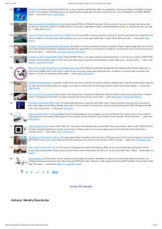 9/6/22, 2:15 PM Advanced View Arduino Projects List - Use Arduino for Projects
https://duino4projects.com/advanced-view-arduino-projects-list/ 47/49
787. RGB Box Clock https://youtu.be/7inXakX4XOs This is a clock and decorative RGB Led Matrix It's controlled by a Colorduino Shield and NodeMCU v3 Board
using i2C communication. With Blynk app you can setup the alarm,change colors and other things. Parts list is: LoLin V3 NodeMcu Lua CH340G ESP8266
Board…... Listed under: Clock – Timer Projects
788. Arduino Lilypad Controlled NeoPixel Earrings https://youtu.be/7B3Uz_2O9Rw Hello everyone, Don't you want to have such a nice and cool earring when
you go out at night or for parties? I would like to have it, that's why I made Arduino Lilypad Controlled Neopixel Earrings. These earrings don't just light
up.…... Listed under: Pinouts
789. Control Your Model Train Layout With Your TV REMOTE! In this instructable, I will show you how to make an IR remote control system for a model train. You
will then be able to control your trains while relaxing on your couch. So, let's get started! Step 1: Collect All the Stuff! Here is the…... Listed under: Motor
Projects
790. TerraDome : Mini Tropical Greenhouse With Arduino TerraDome is an indoor greenhouse for plants and tropical flowers shaped octagonal dome. It is driven
by an Arduino Mega that regulates temperature and lighting through different sensors and an LCD display. It also has doors to the Jurassic Park (or Jurassic
World) that opens…... Listed under: Temperature Measurement Projects
791. Smartphone / Tab Controlled ROBOT ARM !! Making ROBOT ARMs is very popular and fun among hobbyists,but it's not that easy to control a ROBOT ARM.
So today we'll be making a robot arm that can be controlled using just your Android Smartphone or tablet. Good news is, you just need to…... Listed under:
Robotics – Automation Projects
792. Riding Through Walls: Google Street View Stationary Bike Interface The Riding Through Walls: Google Street View Stationary Bike Interface allows you to
cycle through Google Street-View from the comfort of your living room. Using some simple electronics, an Arduino, a stationary bike, a computer, and
projector or TV you can explore the world without…... Listed under: Other Projects
793. NeoPixel Ring Kaleidoscope I am pleased to offer instructions and material files for making a LightLogo Kaleidoscope! I have been thinking about doing this
for many months and finally worked out a design. If you have any improvements on this design please do share! You will need: Adafruit…... Listed under:
Other Projects
794. Make Your Own 1D Pong Game For this project I will show you how I combined an MDF board with buzzer buttons, LEDs and an Arduino Nano in order to
create a 1D Pong Game that is really fun to play. Along the way I will show you how to create…... Listed under: Game – Entertainment Projects
795. DIY ACRYLIC INDIGO BUTTERFLY LAMP. The Indigo Butterflies looks so awesome, Aren't they? Colors, Colors, Everywhere. Some are here, and some are
there. Mood Lighting to be Happy, Relaxed, or Focused. In this Instructable I’ll show you how I build an Acrylic LED Lamp with WS2812B addressable RGB
LEDs, Acrylic Cylinder with…... Listed under: LED Projects
796. Arduino Serial Monitor in Tinkercad Keeping track of everything going on in your program can be an uphill battle. The serial monitor is a way to listen to
what's going on in your code by reporting back to the computer over the USB cable. In the Tinkercad Circuits simulator, the Serial Monitor…... Listed under:
Other Projects
797. Arduino Word Clock Mini Arduino Word Clock Mini- Anniversary Clock Relatively easy to build Word Clock using a Arduino Nano and four MAX7219 32mm
Dot Matrix Display ModulesChoice of styles, picture frame or Perspex cube with various base options. Specs Mini Arduino Word Clock with minute
resolution of time…... Listed under: Clock – Timer Projects
798. Virtual Reality Flying Machine (Arduino) This project goes through converting a hammock into a VR flying machine. We will use a VR app that is running the
WRLD SDK in Unity so you can input whatever GPS coordinates you want and fly around that area in VR! This VR app…... Listed under: GPS Based Projects
799. OLED Tutorial | Convert SPI to I2C In this tutorial, we are going to learn about OLED displays. Which can be very easily interfaced with Arduino and can
display important parameters for your project, and see how to convert these screens from SPI to I2C, So let's get started! Step 1: Watch…... Listed under: LED
Projects
800. Arduino Robot Arm Arduino robot arms are among the most popular DIY projects. We decided to make ours out of recycled materials we found in our
workshop. We hope you enjoy this build. https://youtu.be/T6Tffi3uX2w Step 1: Electronics Main components Arduino UNO3 SparkFun Servos (Generic Metal
Gear) PS2 Joystick…... Listed under: Robotics – Automation Projects
1 2 3 … 5 6 Next
Turnkey PCB Assembly
Arduino Weekly Newsletter
 