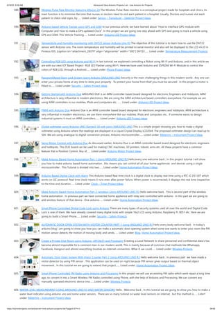6/19/23, 8:55 AM Advanced View Arduino Projects List - Use Arduino for Projects
https://duino4projects.com/advanced-view-arduino-projects-list/?page31074=3 38/58
589. Wireless Pulse Rate Monitor featuring 4Duino-24 The Wireless Pulse-Rate monitor is a conceptual project made for hospitals and clinics, its
main function is to minimise the time that nurses or doctors need to visit each patient in a hospital. Usually, Doctors and nurses visit each
patient to check vital signs, by…... Listed under: Sensor – Transducer – Detector Project Ideas
590. Arduino based Vehicle Tracker using GPS and GSM In our previous article, we have learned about “How to interface GPS module with
Computer and How to make a GPS updated Clock”. In this project we are going one step ahead with GPS and going to track a vehicle using
GPS and GSM. This Vehicle Tracking…... Listed under: Arduino LCD Project Ideas
591. Temperature and Humidity monitoring with DHT22 sensor Arduino Uno R3 The objective of this tutorial is to learn how to use the DHT22
sensor with Arduino uno. The room temperature and humidity will be printed to serial monitor and also will be displayed to the LCD 4×20 in
Proteus ISIS. [caption id="attachment_28379" align="aligncenter" width="300"] DHT22…... Listed under: Temperature Measurement Projects
592. Controlling RGB LED using Arduino and Wi-Fi In last tutorial, we explained controlling a Robot using Wi-Fi and Arduino, and in this article we
are with our next IOT Based Project- RGB LED Flasher using Wi-Fi. Here we have used Arduino and ESP8266 Wi-Fi Module to control the
colors of RGB LED, through a Android…... Listed under: Phone Project Ideas
593. Password Based Door Lock System Using Arduino SIMULINO UNO Security is the main challenging things in this modern world . Any one can
enter your private home at any time to stole your property . To protect your home from thief you must be secured . In this project a motor is
fitted to…... Listed under: Security – Safety Project Ideas
594. Getting Started with Arduino Due ARDUINO DUE is an ARM controller based board designed for electronic Engineers and Hobbyists. ARM
architecture is very influential in modern electronics. We are using the ARM architecture based controllers everywhere. For example we are
using ARM controllers in our mobiles, iPods and computers etc. …... Listed under: Arduino LED Project Ideas
595. PWM with Arduino Due Arduino Due is an ARM controller based board designed for electronic engineers and hobbyists. ARM architecture is
very influential in modern electronics, we use them everywhere like our mobiles, iPods and computers etc. If someone wants to design
industrial systems it must on ARM controllers.…... Listed under: Arduino LED Project Ideas
596. Digital voltmeter using Arduino UNO Range:0-50 volt Using SIMULINO UNO This is a simple project showing you how to make a digital
voltmeter using Arduino where the readings are displayed in a Liquid Crystal Display LCD20x4. The proposed voltmeter design can read up to
50V. We are using analogue to digital conversion process. Arduino microcontroller…... Listed under: Metering – Instrument Project Ideas
597. Servo Motor Control with Arduino Due As discussed earlier, Arduino Due is an ARM controller based board designed for electronic engineers
and hobbyists. This DUE board can be used for making CNC machines, 3D printers, robotic arms etc. All these projects have a common
feature that is Position Control. Any of…... Listed under: Arduino Motor Project Ideas
598. Make Arduino Based Home Automation Part-1 Using ARDUINO UNO R3 Hello every one welcome back . In this project tutorial I will show
you how to make arduino based home automation , this means you can control all of your home appliences and devices using a single
microcontroller . This Tutorial is divided into two…... Listed under: Home Automation Project Ideas
599. Arduino Based Digital Clock with Alarm This Arduino based Real time clock is a digital clock to display real time using a RTC IC DS1307 which
works on I2C protocol. Real time clock means it runs even after power failure. When power is reconnected, it displays the real time irespective
to the time and duration…... Listed under: Clock – Timer Project Ideas
600. Make Arduino Based Home Automation Part-2 (wireless) Using ARDUINO UNO R3 Hello welcome back . This is second part of the wireless
home automation . In previous part we have connected home applience with relay and controlled with arduino . In this part we are going to
add wireless feature of that device . One arduino…... Listed under: Home Automation Project Ideas
601. Smart Phone Controlled Digital Code Lock using Arduino There are many types of security systems used all over the world and Digital Code
Lock is one of them. We have already covered many digital locks with simple 16x2 LCD using Arduino, Raspberry Pi, 8051 etc. Here we are
going to build a Smart Phone…... Listed under: Security – Safety Projects
602. AUTOMATIC DOOR OPEN SYSTEM WITH VISITOR COUNTER PART-1 Using ARDUINO UNO R3 Hello every body welcome back . In today's
arduino blog I am going to show you how you can make a automatic door opening system when some one wants to enter your room the PIR
motion sensor detects the motion of moving body and sends…... Listed under: Blog, Home Automation Project Ideas
603. Create a Private Chat Room using Arduino, nRF24L01 and Processing Creating a Local Network to share personnel and confidential data's has
become almost impossible for a common man in our modern world. This is mainly because all common chat methods like Whatsapp,
Facebook, Hangout and almost everything involves an internet connection. What if, we could…... Listed under: Wireless Projects
604. Automatic Door Open System With Vistor Counter Part-2 Using ARDUINO UNO R3 Hello welcome back . In previous part we have made a
visitor detector by using PIR sensor . This application can be used on night because PIR sensor gives output based on thermal object
movement . In this tutorial we are going to extend that project…... Listed under: Home Automation Project Ideas
605. Smart Phone Controlled FM Radio using Arduino and Processing In this project we will use an existing FM radio which went repair a long time
ago, to convert it into a Smart Wireless FM Radio controlled using Phone, with the help of Arduino and Processing. We can convert any
manually operated electronic device into…... Listed under: Wireless Projects
606. WATER LEVEL MEASUREMENT USING ARDUINO UNO R3 AND WATER SENSORS Hello , Welcome back , In this tutorial we are going to show you how to make a
water level indicator using arduino uno and some water sensors . There are so many tutorial on water level sensors on internet , but this method is…... Listed
under: Metering – Instrument Project Ideas
 
